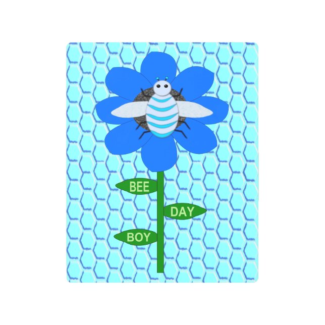 Impresión En Metal Happy Bee Day Boy Blue Birthday Bumblebee (Anverso)