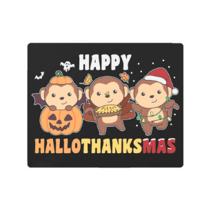 Impresión En Metal Happy Hallothanksmas Monkey Christmas Monkeys Meta