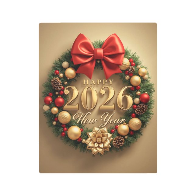Impresión En Metal happy new year 2026 luxury wreath metal print (Anverso)