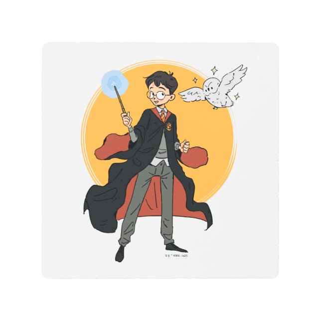 Impresión En Metal HARRY POTTER™ y Ilustracion Hedwig (Anverso)