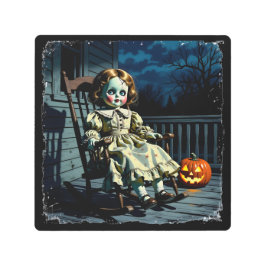 Impresión En Metal Haunted Doll and Halloween Pumpkin