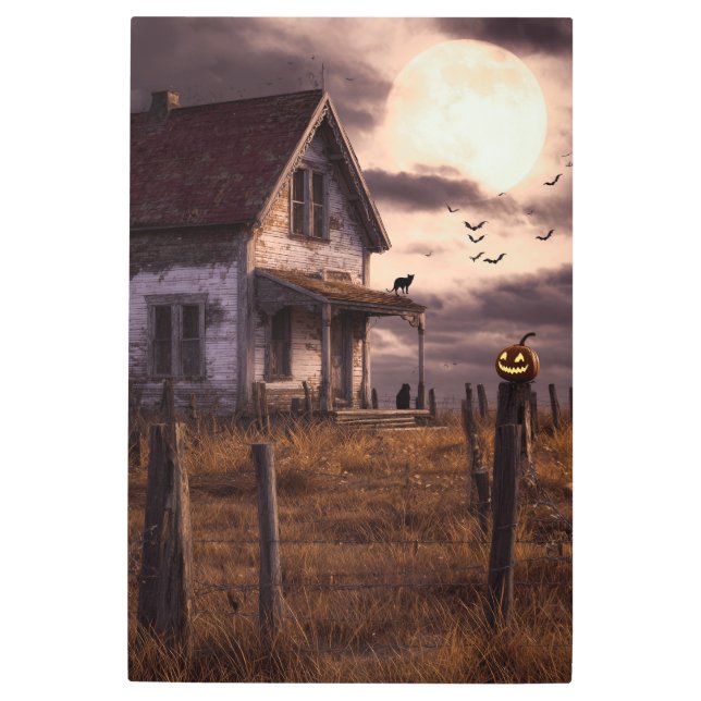 Impresión En Metal Haunted Farmhouse: Moonlit Halloween (Anverso)