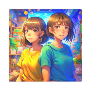 Impresión En Metal Hermanas gemelas Chicas de anime