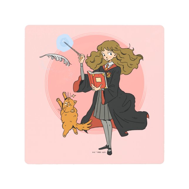 Impresión En Metal Hermione y Crookshanks Wingardium Leviosa (Anverso)