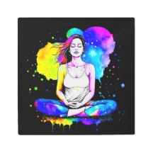 Hermosa acuarela mujer meditando abstracto