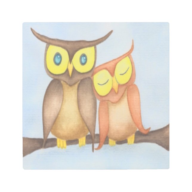 Impresión En Metal Hermosa lechuza acuarela (Anverso)