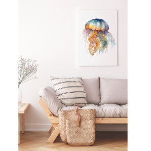 Impresión En Metal Hermosa medusa colorida flotante