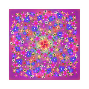 Impresión En Metal Hermosas flores pintadas en Boho