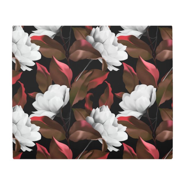 Impresión En Metal Hermoso Bouquet Wildflowers Blanco Borgoña Rojo (Anverso)