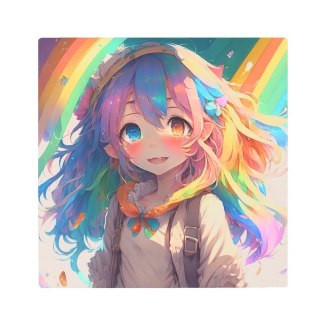Impresión En Metal Hermoso Chica del anime arcoiris (Anverso)