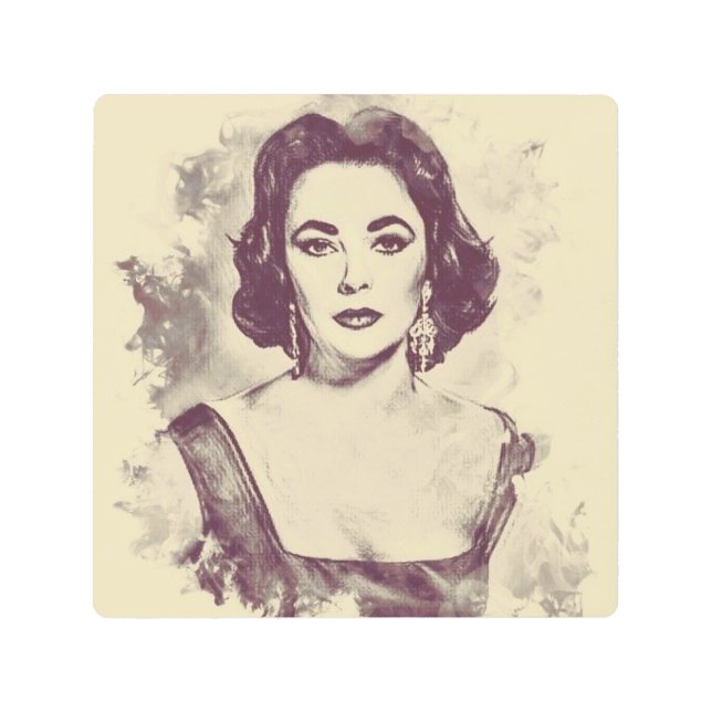 Impresión En Metal Hermoso dibujo de Elizabeth Taylor (Anverso)
