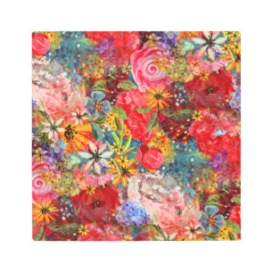 Impresión En Metal Hermoso Modelo Floral Brillante Abstracto Abstract