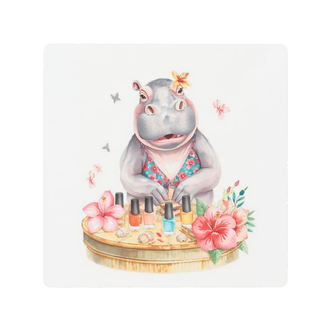 Impresión En Metal Hippo is doing manicure by the beach  (Anverso)