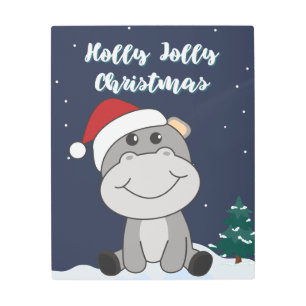 Impresión En Metal Hippo Merry Christmas Winter Animals Hippos Metal