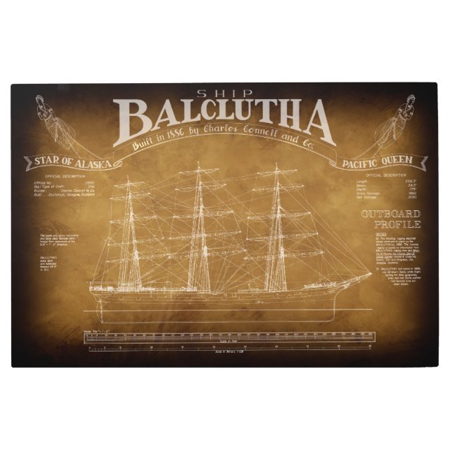 Impresión En Metal Histórico Barco con tripulación BALCLUTHA Blueprin (Anverso)