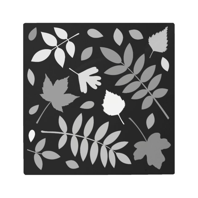 Impresión En Metal Hojas caídas Diseñar el negro blanco gris (Anverso)