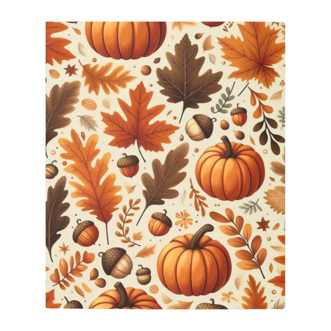 Impresión En Metal hojas/calabazas/bellotas clásicas Otoño (Anverso)