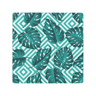 Impresión En Metal Hojas Tropicales: Patrón floral sin soldadura.