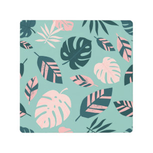 Impresión En Metal Hojas Tropicales: Patrón Vintage sin Marea.