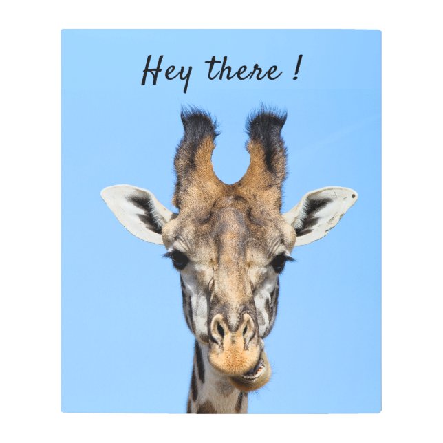 Impresión En Metal Hola, divertida foto de Giraffe con texto (Anverso)