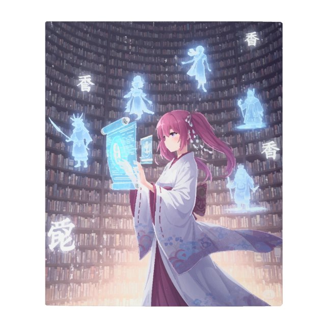 Impresión En Metal Holographic Librarian – Futuristic Anime Girl  (Anverso)