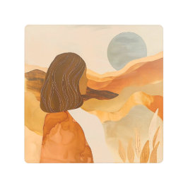 Impresión En Metal Horizontes dorados - Mujer abstracta del desierto