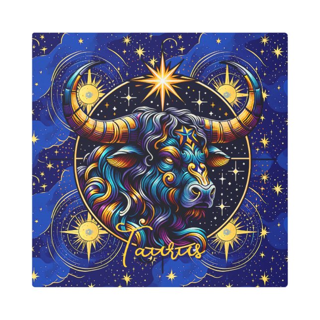 Impresión En Metal Horoscopio Rótulo Taurus Zodiac Astrología (Anverso)