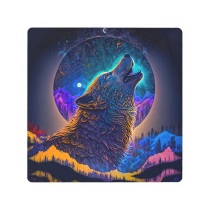 Impresión En Metal Howling Wolf Surreal Fantasy