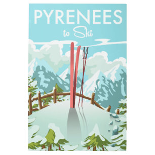 Impresión En Metal Huella de viajes de los Pirineos al esquí.