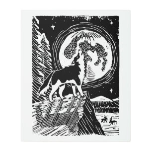 Impresión En Metal Husky negro y blanco en el Linocut nocturno