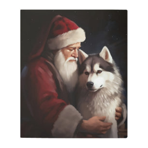 Impresión En Metal Husky Siberiano Con Navidades festivos de Santa Cl
