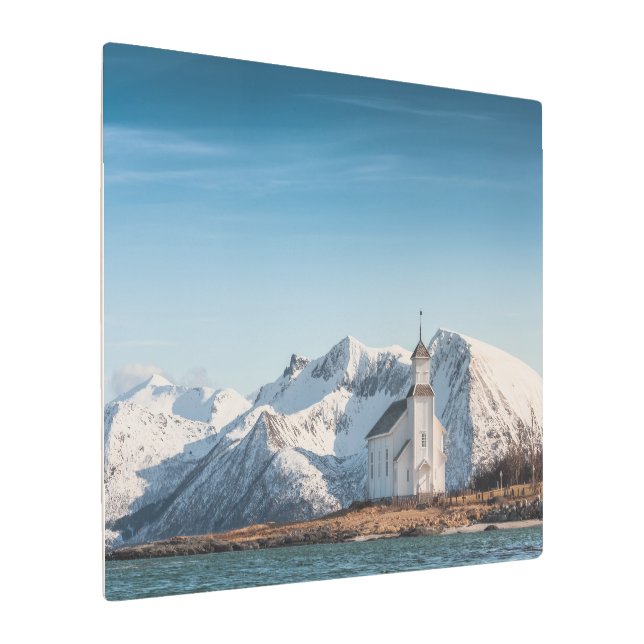 Impresión En Metal Iglesia de Gimsoy Lofoten Noruega (Angulado)