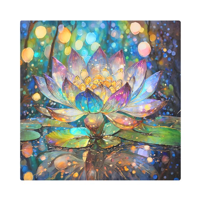 Impresión En Metal Illuminated Blooming Lotus Flower (Anverso)