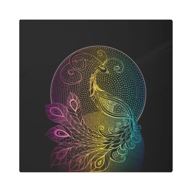 Impresión En Metal Ilustracion Art Nouveau de pavo real de la mediano (Anverso)