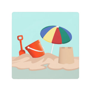 Impresión En Metal Ilustracion Bucket and Spade Beach Scene