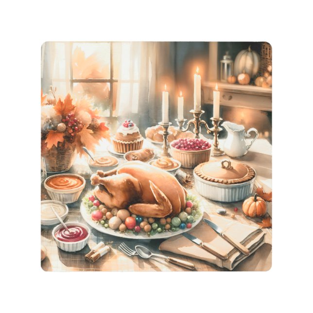 Impresión En Metal Ilustracion de Acción de Gracias de Acuarela (Anverso)