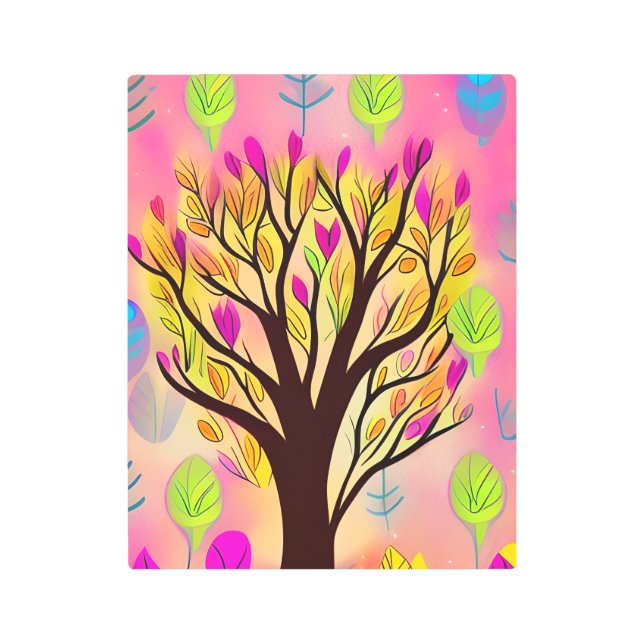 Impresión En Metal Ilustracion de árbol colorido de bonito (Anverso)