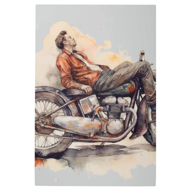Impresión En Metal Ilustracion de motocicleta retro vintage (Anverso)