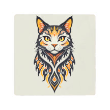 Ilustracion felino simétrico estilo boho