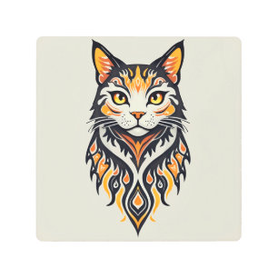 Impresión En Metal Ilustracion felino simétrico estilo boho