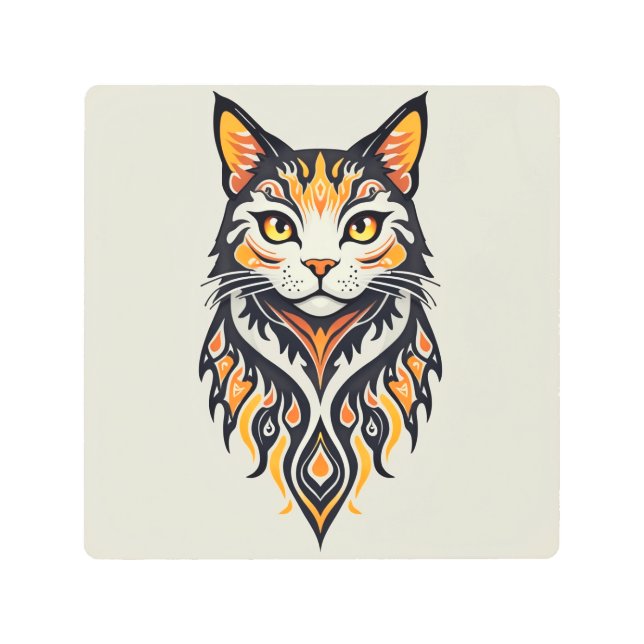 Impresión En Metal Ilustracion felino simétrico estilo boho (Anverso)