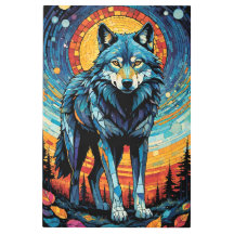 Ilustracion mosaico colorido del lobo majestuoso