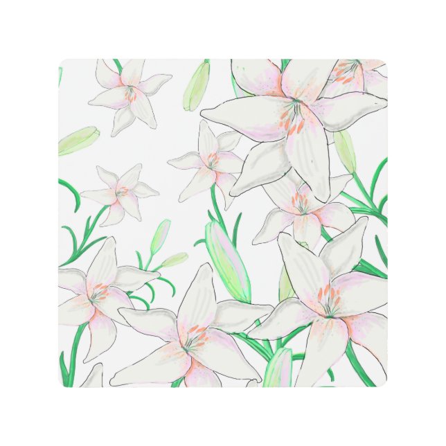 Impresión En Metal Ilustracion White Lilies (Anverso)