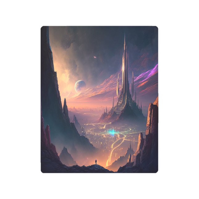 Impresión En Metal Imagen de ciencia ficción Ciudad futurista Metaliz (Anverso)