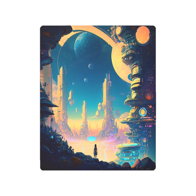 Impresión En Metal Imagen de ciencia ficción Ciudad futurista Metaliz (Anverso)