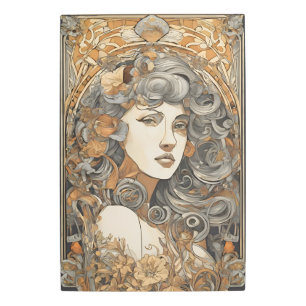Impresión En Metal Imagen Metalizado de retrato femenino Art Nouveau