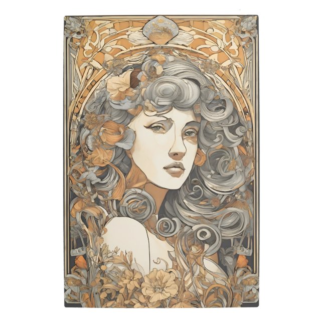 Impresión En Metal Imagen Metalizado de retrato femenino Art Nouveau (Anverso)