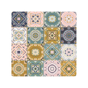 Impresión En Metal Indio de Talavera: Patchwork, mosaico étnico.