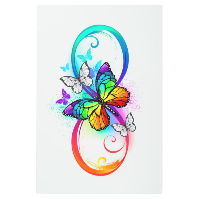 Impresión En Metal Infinidad brillante con la mariposa arcoiris (Anverso)