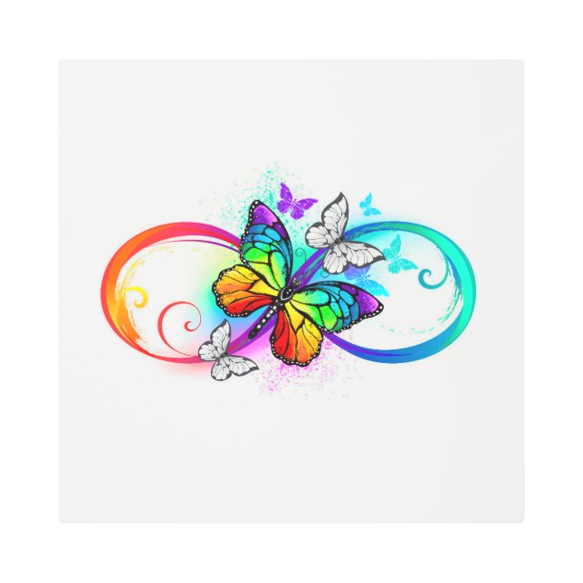 Impresión En Metal Infinidad brillante con la mariposa arcoiris (Anverso)